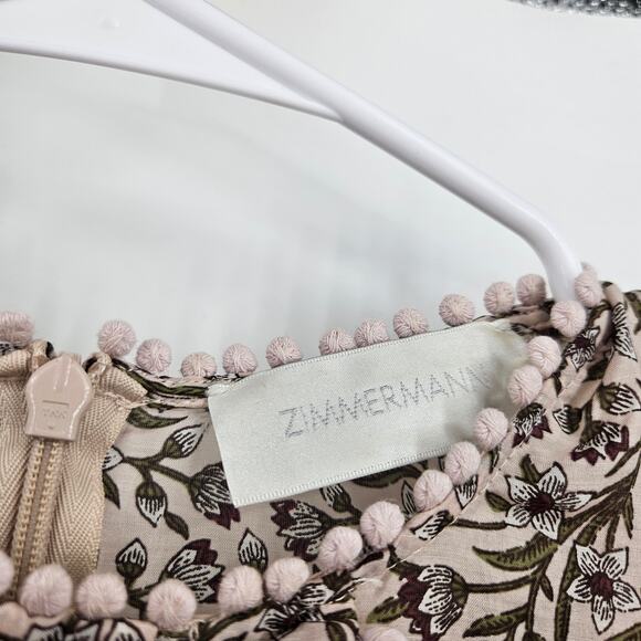 Zimmermann Blouse Top Pink Brown Silk Blend Floral Ruffle Sleeveless Tank Size 0 - Picture 4 of 7